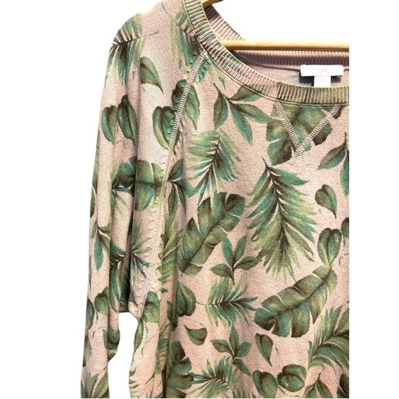 J. Jill Palm Leaf Print Crewneck Sweater Beige Size L Neutral Lightweight Boho - Picture 8 of 15